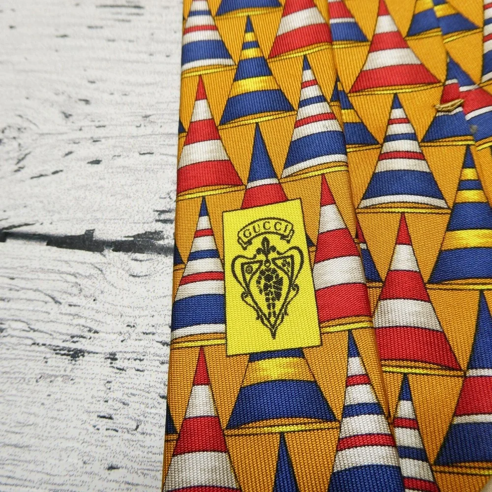 Vintage Gucci Tie Handmade Italian‎ Necktie Cone Duns Hat Pattern